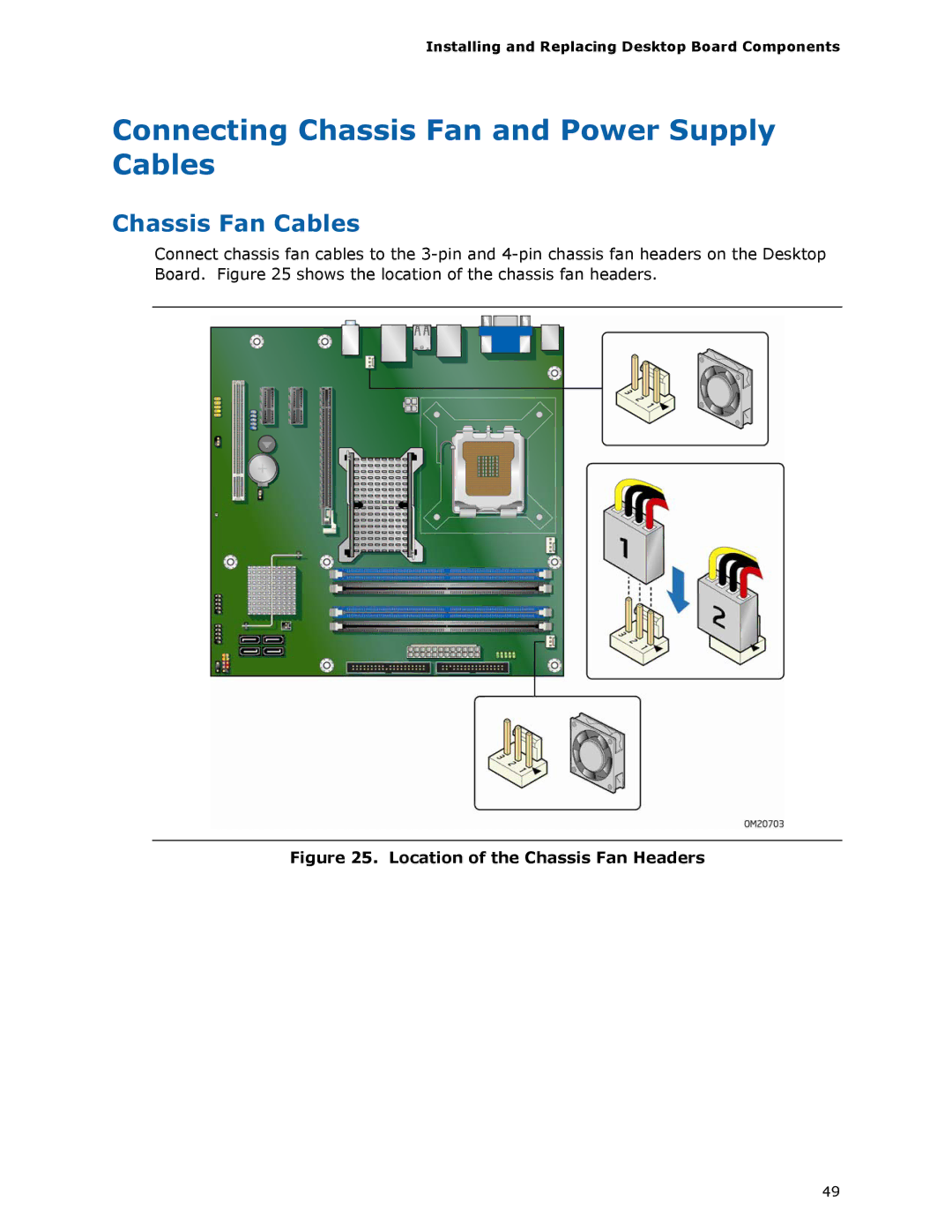 Intel DG35EC, Intel Desktop Board manual Connecting Chassis Fan and Power Supply Cables, Chassis Fan Cables 