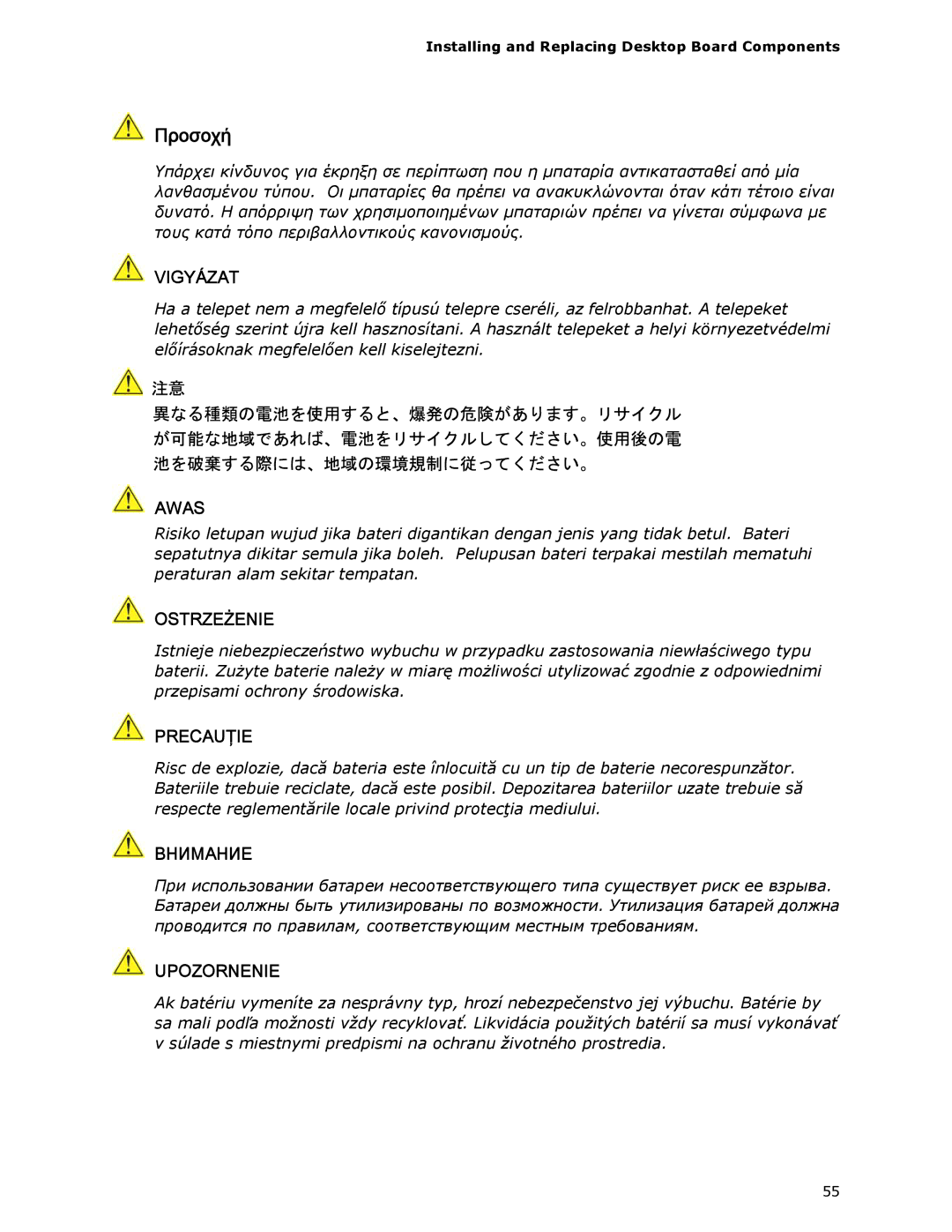 Intel DG35EC, Intel Desktop Board manual Προσοχή 