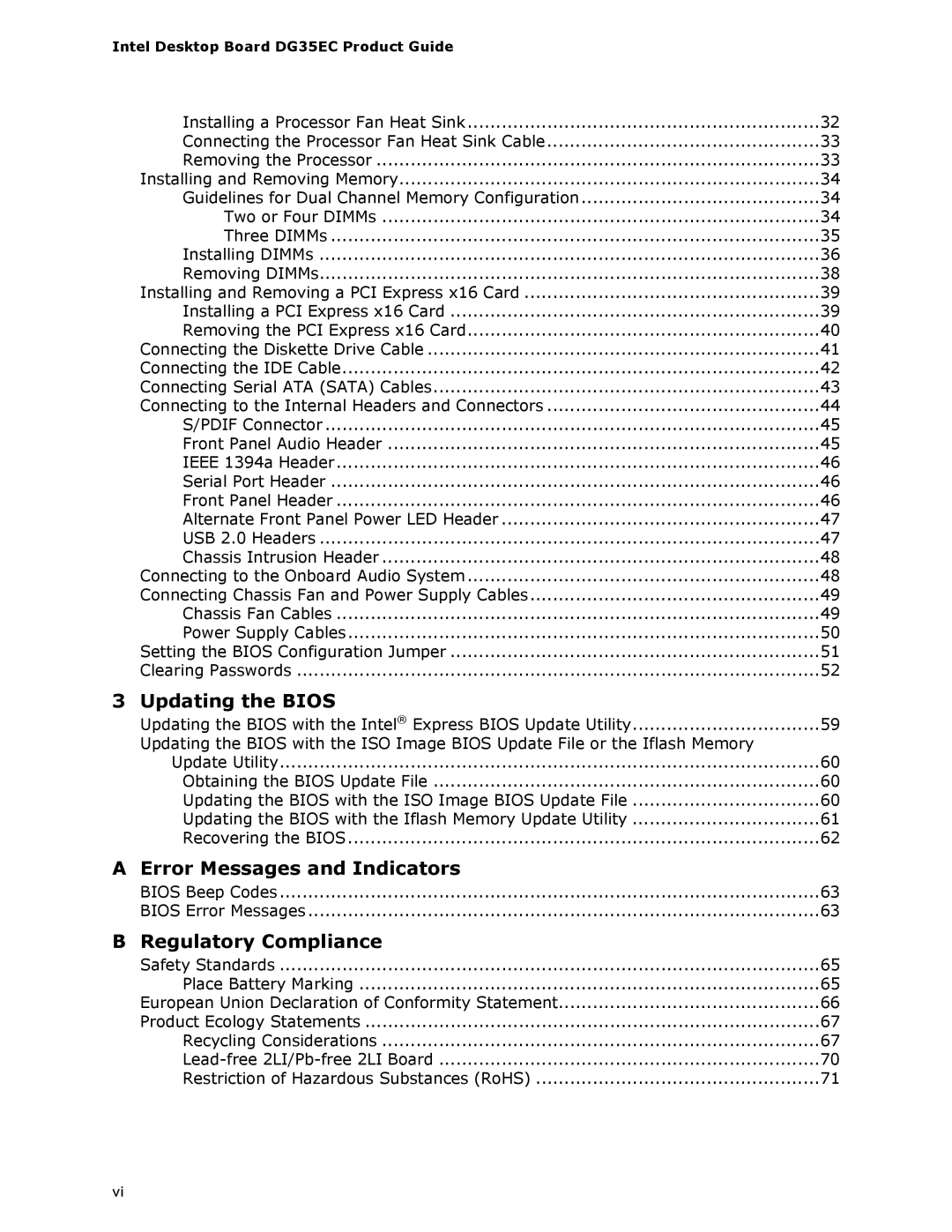 Intel Intel Desktop Board, DG35EC manual Error Messages and Indicators 