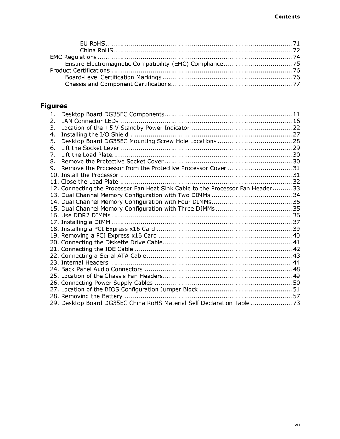 Intel DG35EC, Intel Desktop Board manual Figures, Contents 