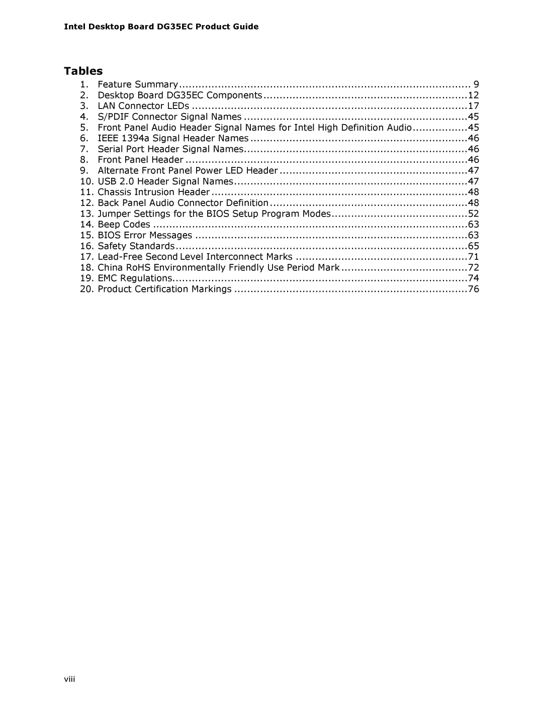 Intel Intel Desktop Board, DG35EC manual Tables 