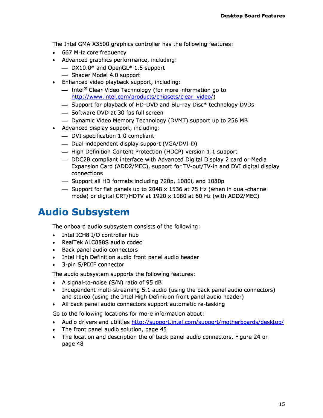Intel DG35EC, Intel Desktop Board manual Audio Subsystem 
