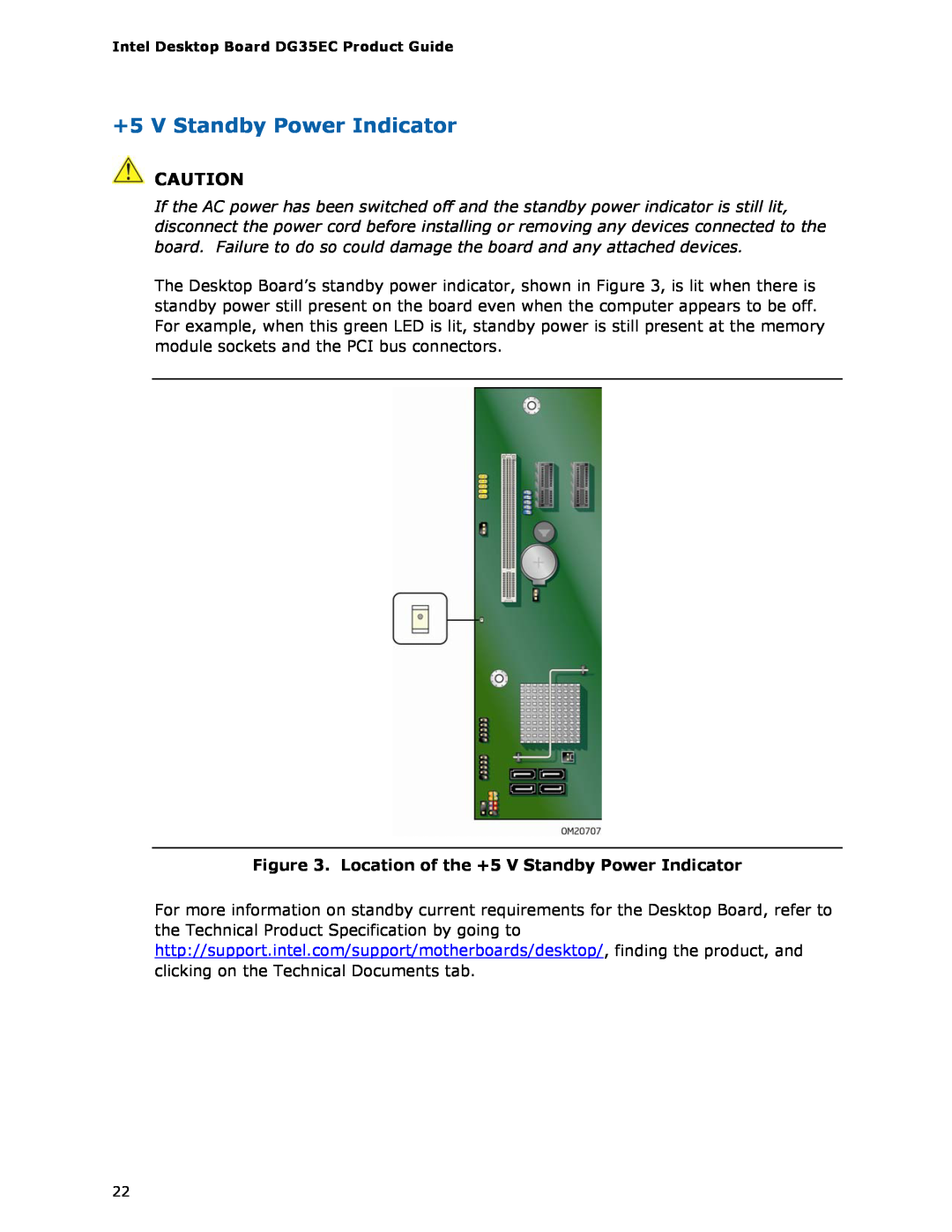 Intel Intel Desktop Board, DG35EC manual Location of the +5 V Standby Power Indicator 