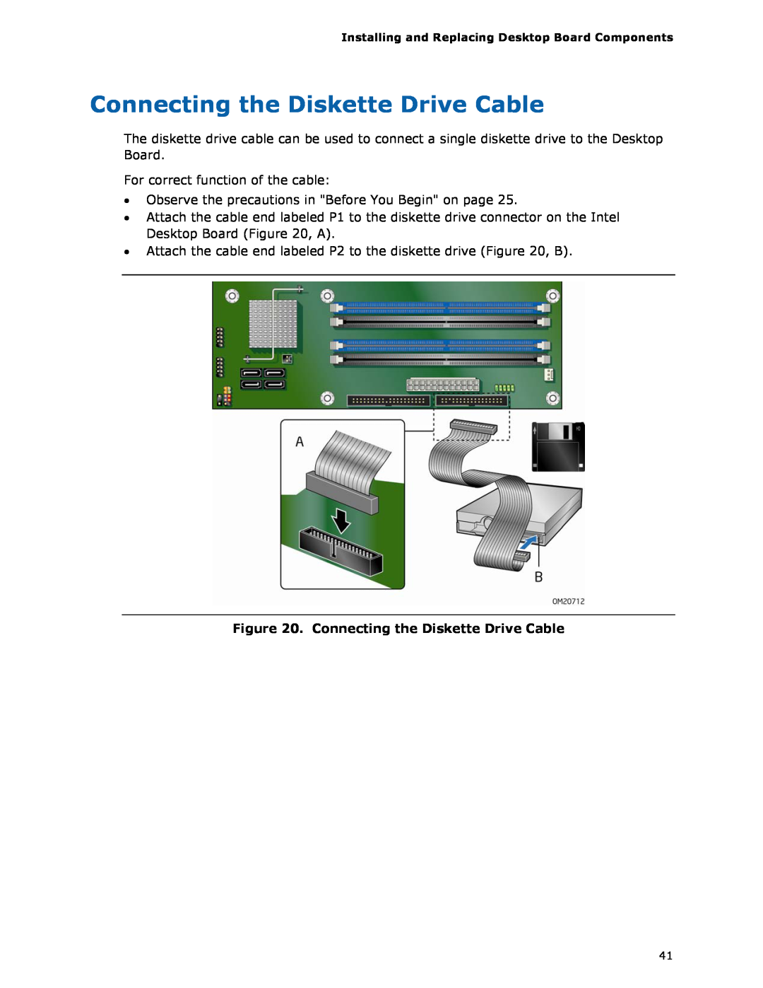 Intel DG35EC, Intel Desktop Board manual Connecting the Diskette Drive Cable 