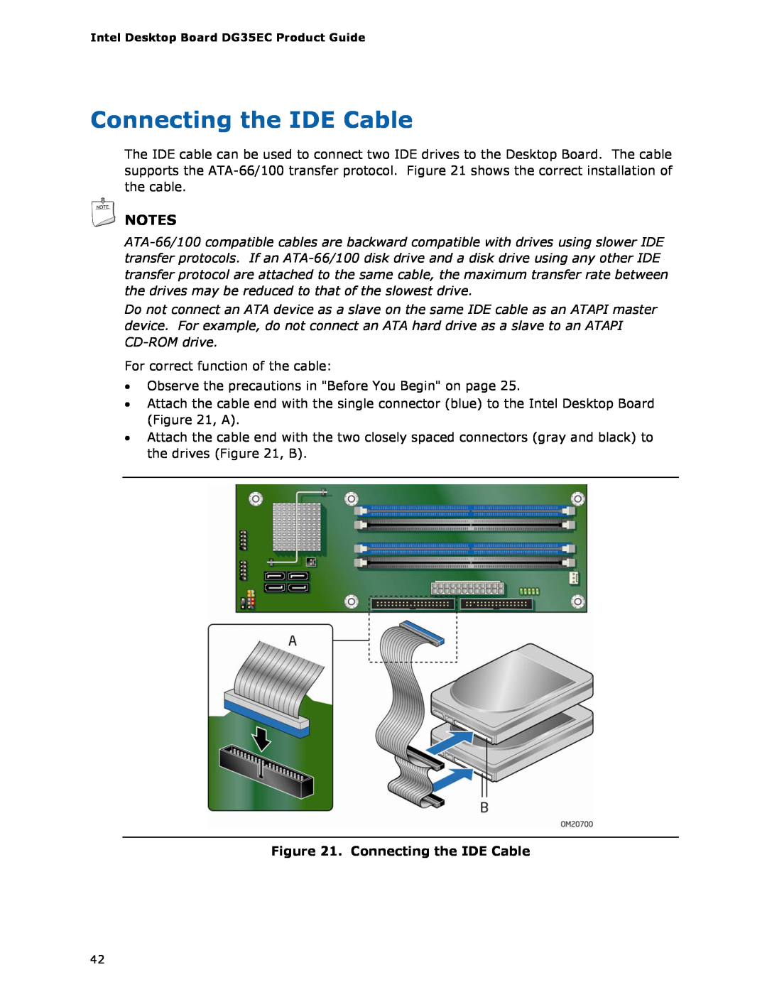 Intel Intel Desktop Board, DG35EC manual Connecting the IDE Cable 