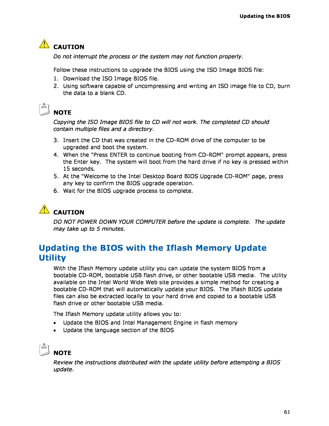 Intel DG35EC, Intel Desktop Board manual Updating the BIOS with the Iflash Memory Update Utility 