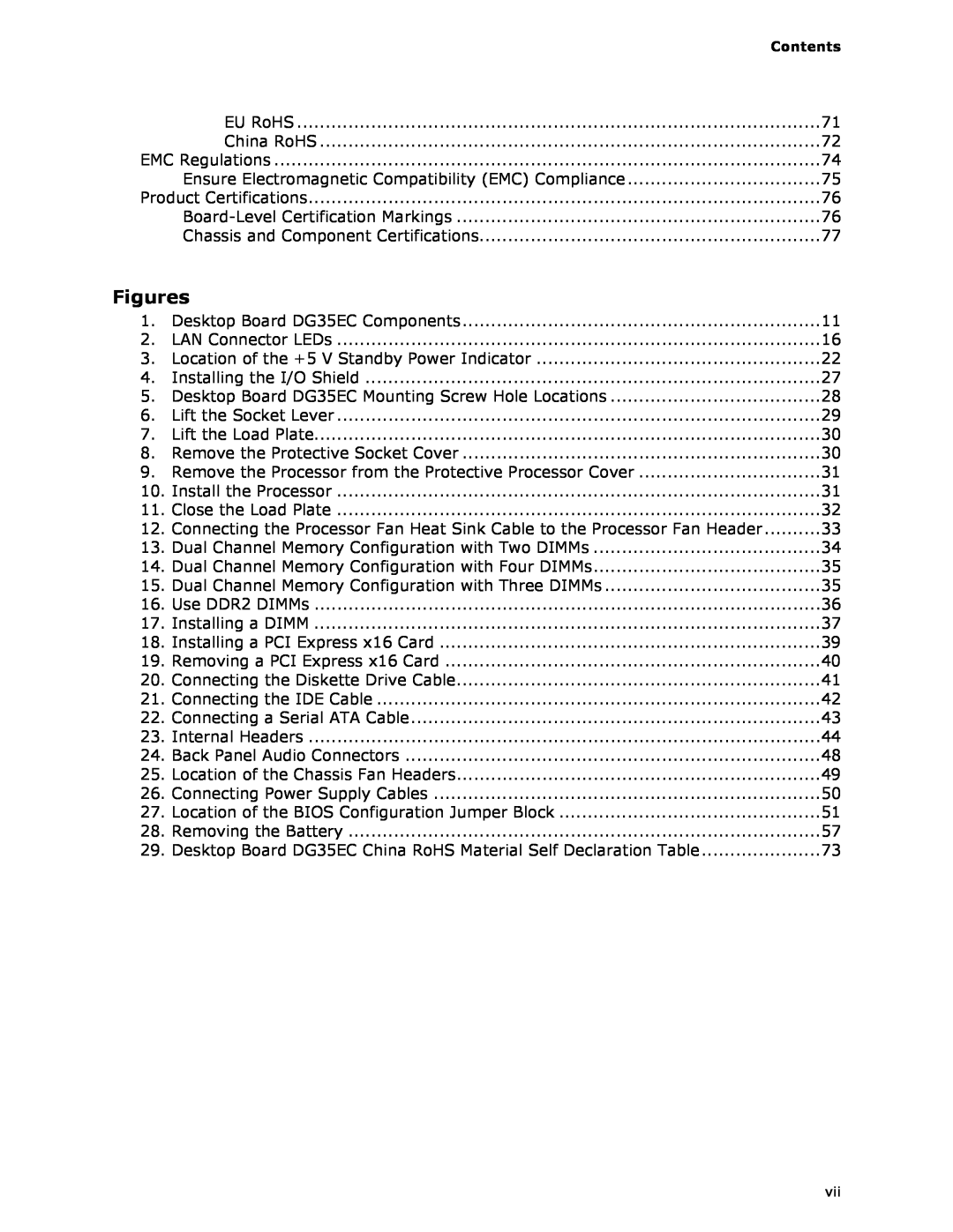 Intel DG35EC, Intel Desktop Board manual Figures, Contents 