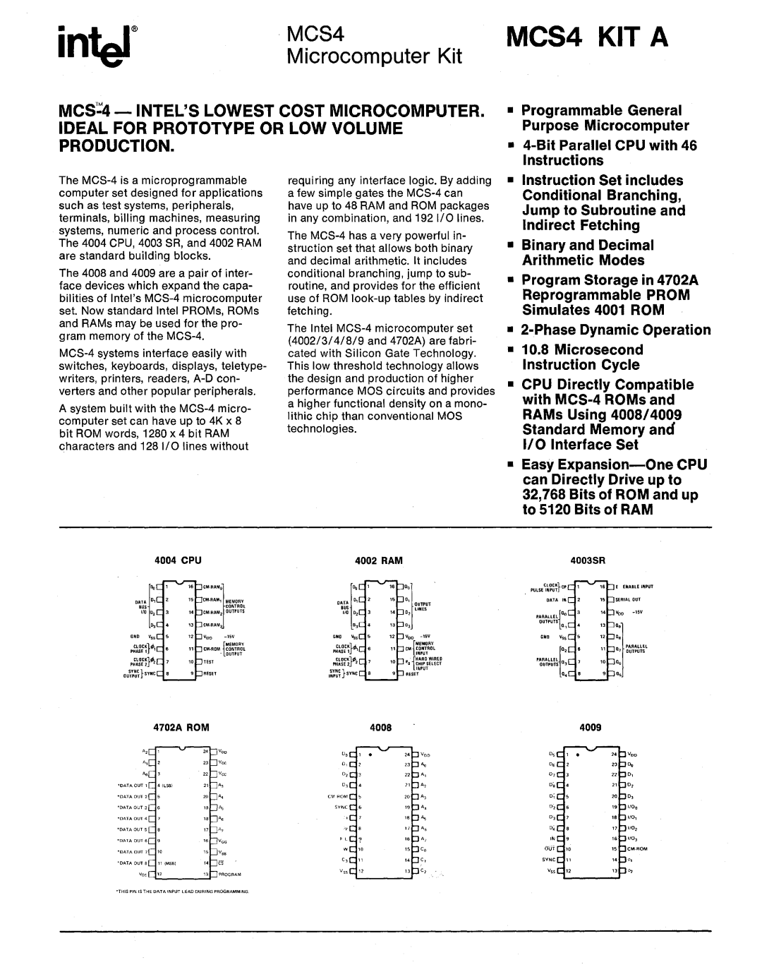 Intel intel microcomputer kit manual MCS4 KIT a, Microcomputer Kit, ~f0 