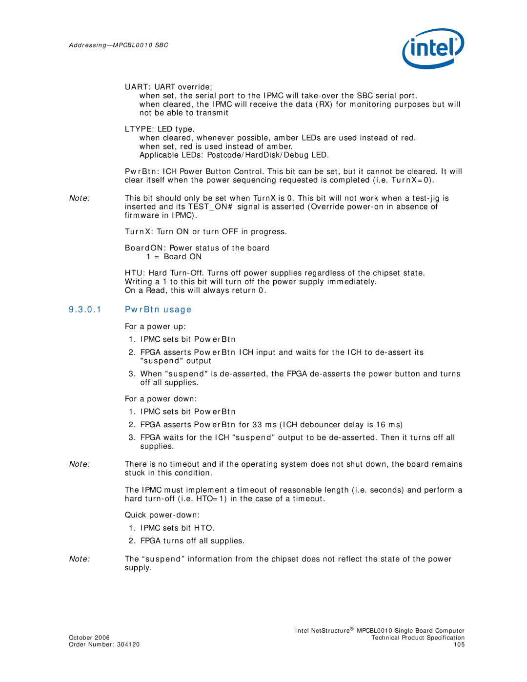 Intel MPCBL0010, Intel NetStructure Single Board Computer manual PwrBtn usage 