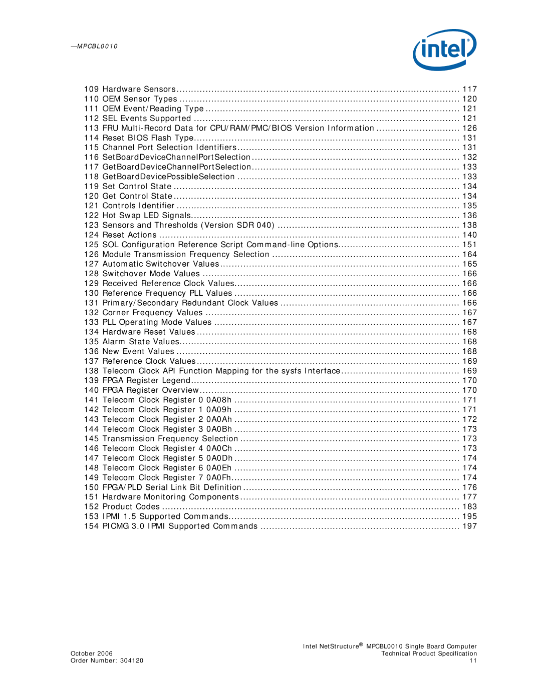 Intel Intel NetStructure Single Board Computer Hardware Sensors 117, OEM Sensor Types 120, OEM Event/Reading Type 121 