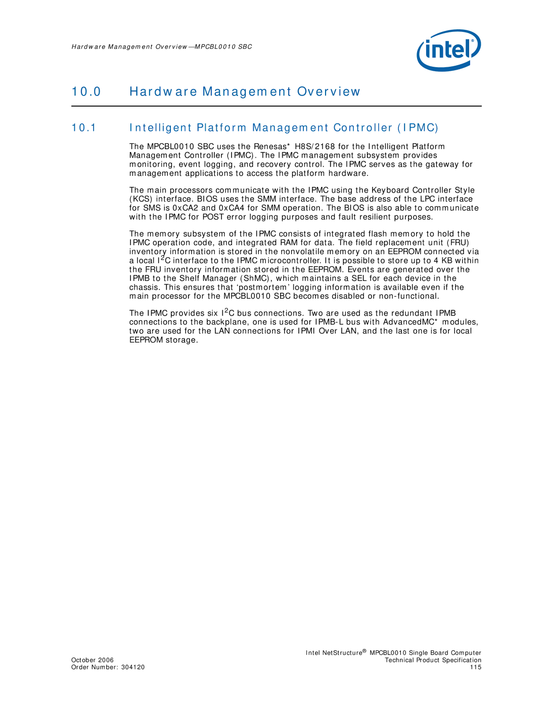 Intel MPCBL0010 manual Hardware Management Overview, Intelligent Platform Management Controller Ipmc 