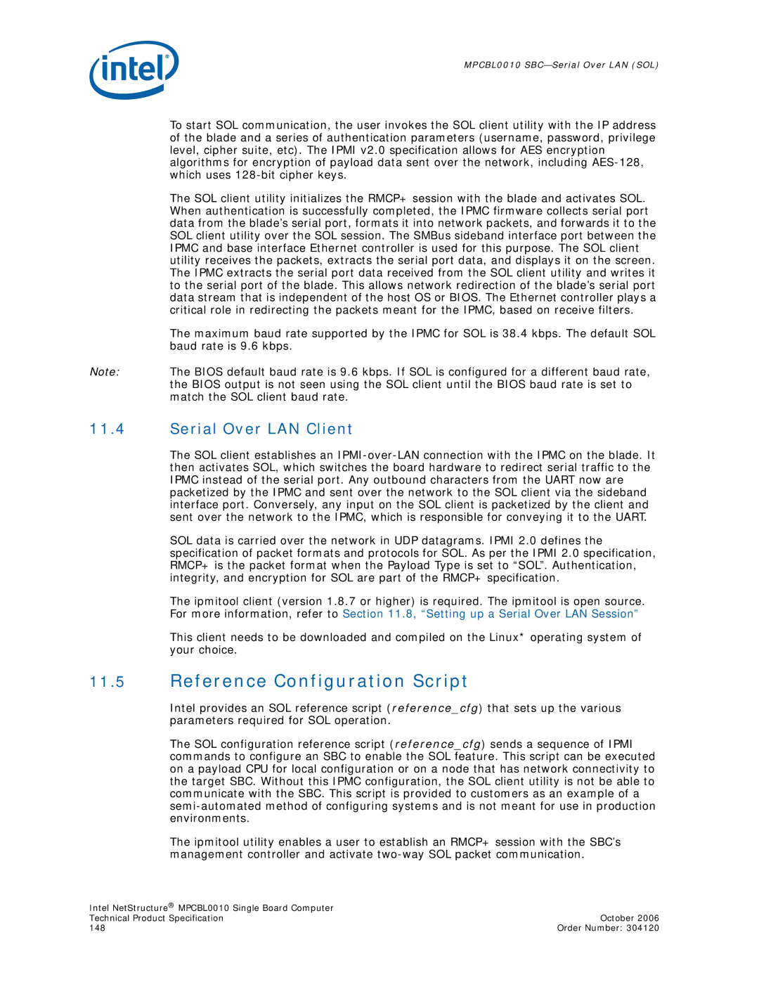 Intel Intel NetStructure Single Board Computer, MPCBL0010 manual Reference Configuration Script, Serial Over LAN Client 