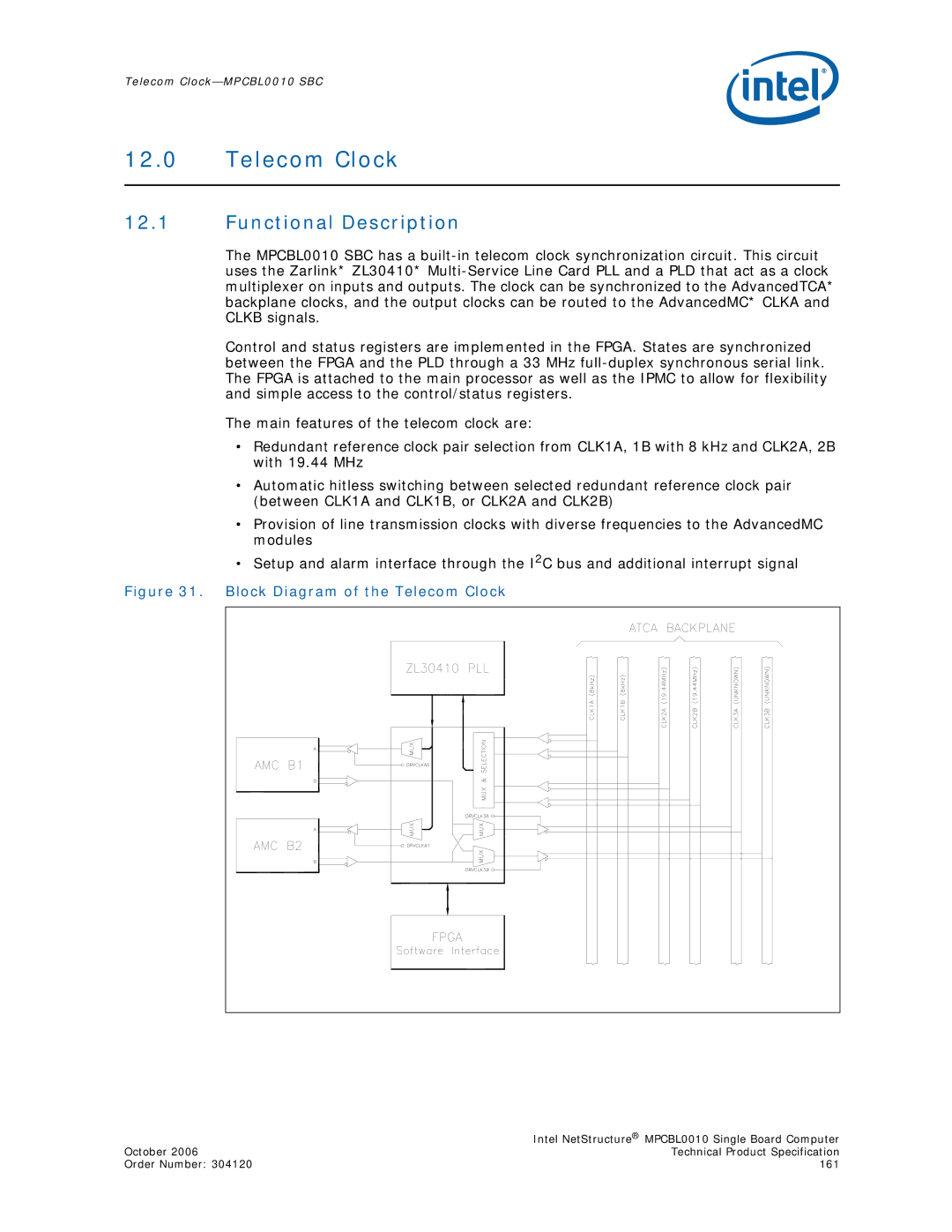 Intel MPCBL0010, Intel NetStructure Single Board Computer manual Block Diagram of the Telecom Clock 