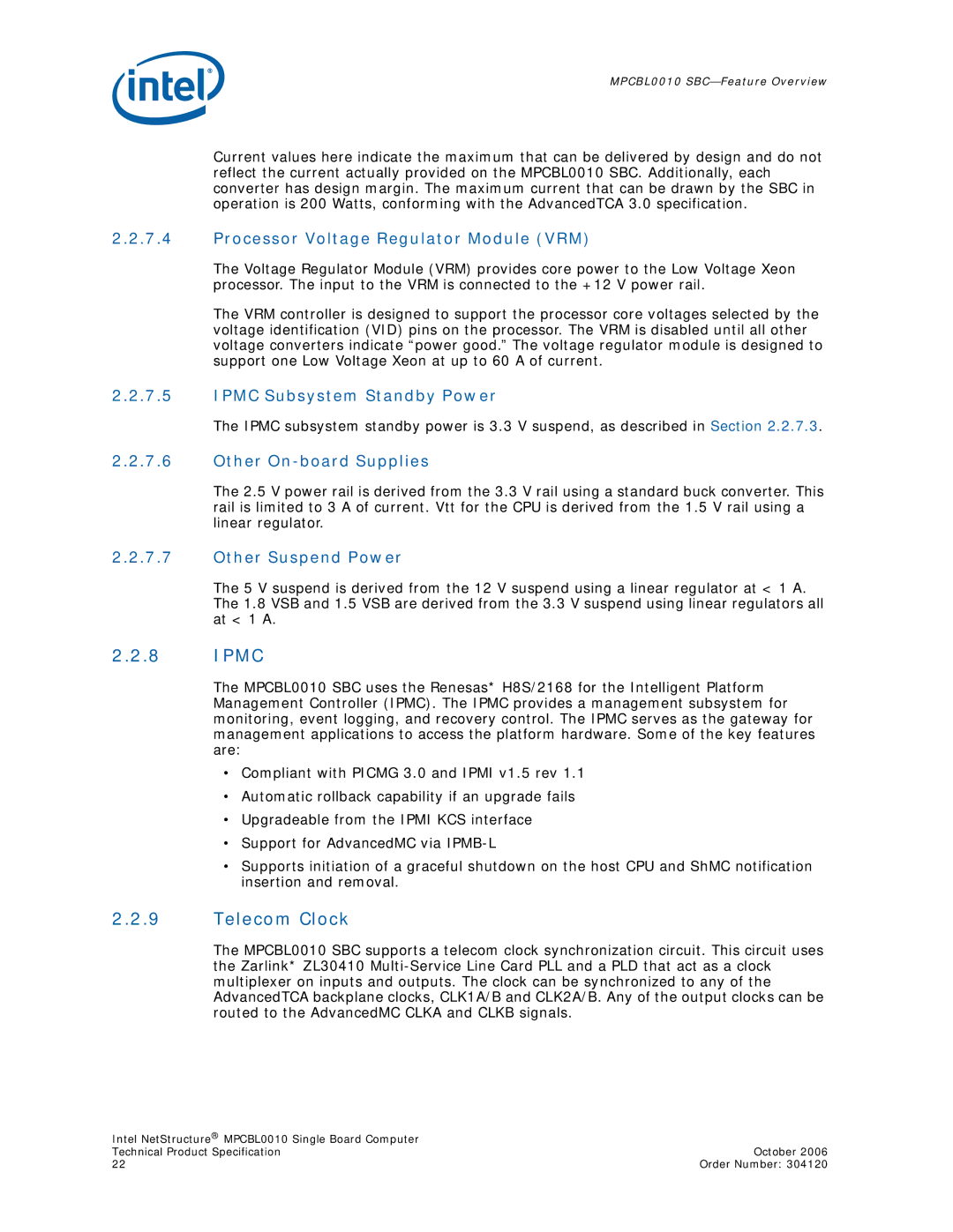 Intel Intel NetStructure Single Board Computer, MPCBL0010 manual Ipmc, Telecom Clock 