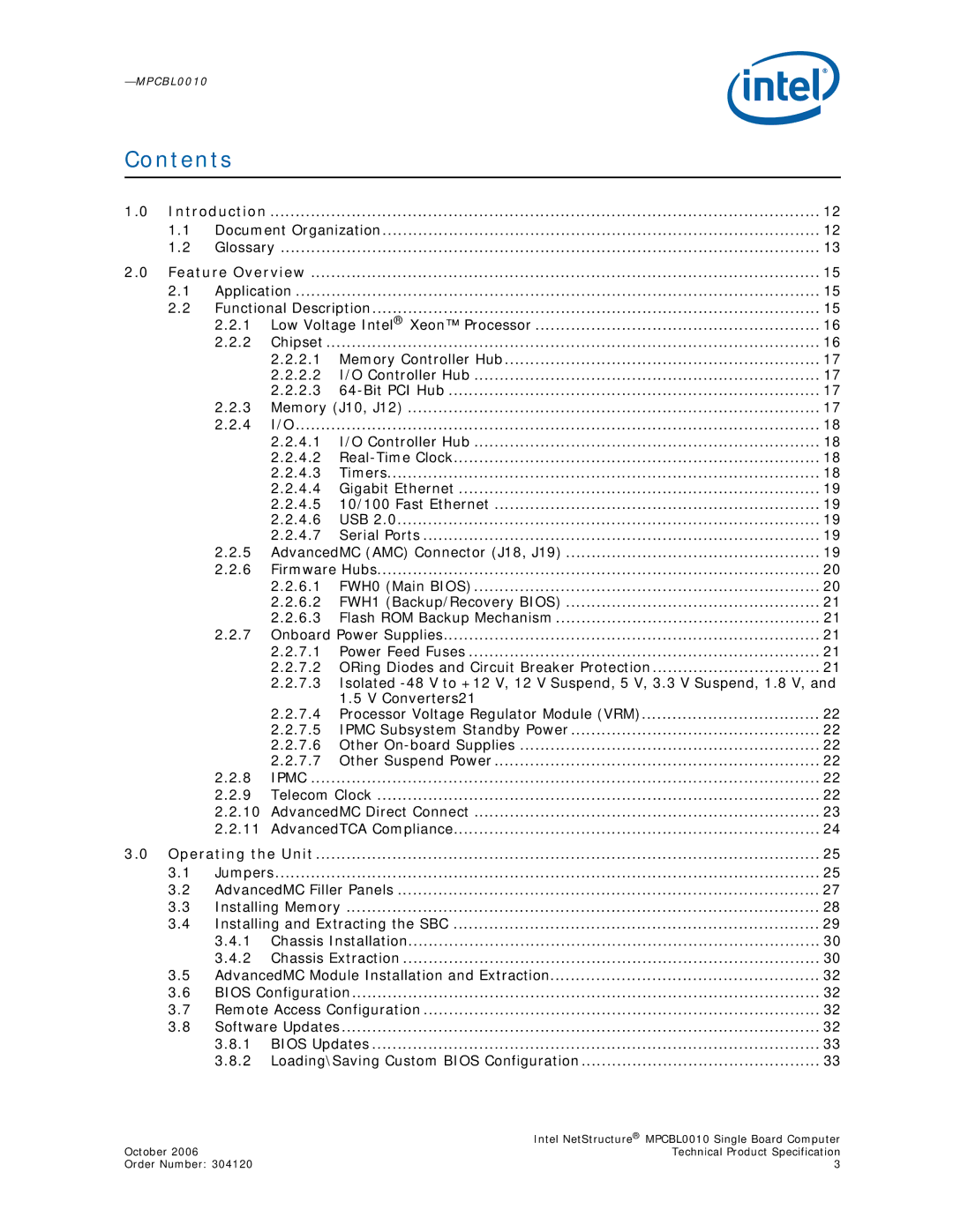 Intel Intel NetStructure Single Board Computer, MPCBL0010 manual Contents 