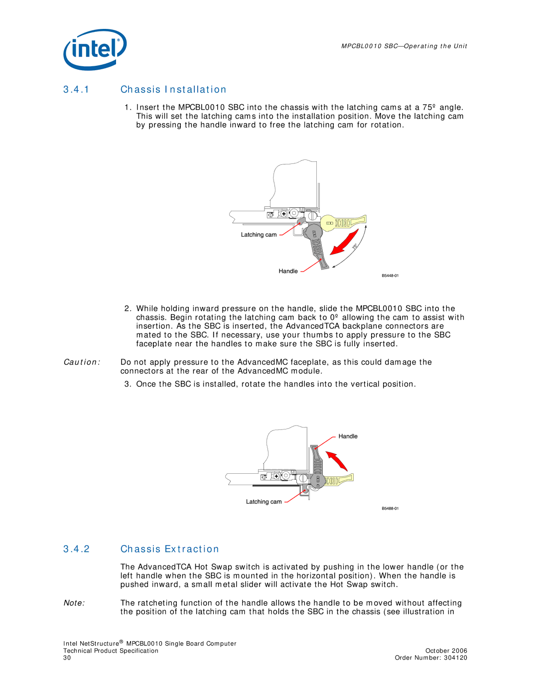 Intel Intel NetStructure Single Board Computer, MPCBL0010 manual Chassis Installation, Chassis Extraction 