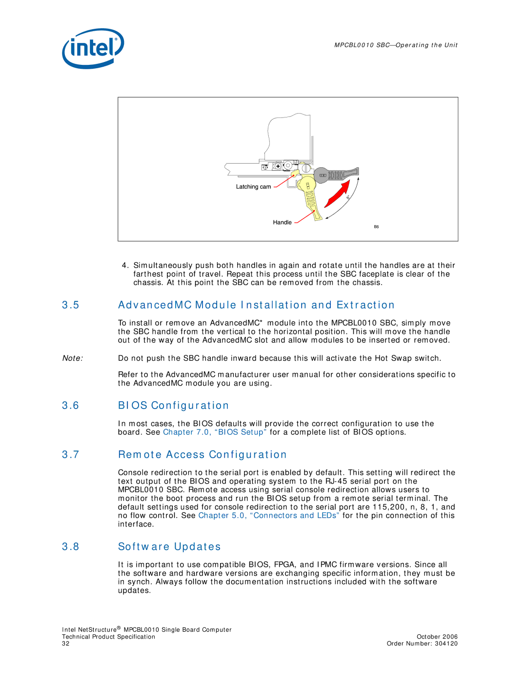 Intel Intel NetStructure Single Board Computer manual AdvancedMC Module Installation and Extraction, Bios Configuration 