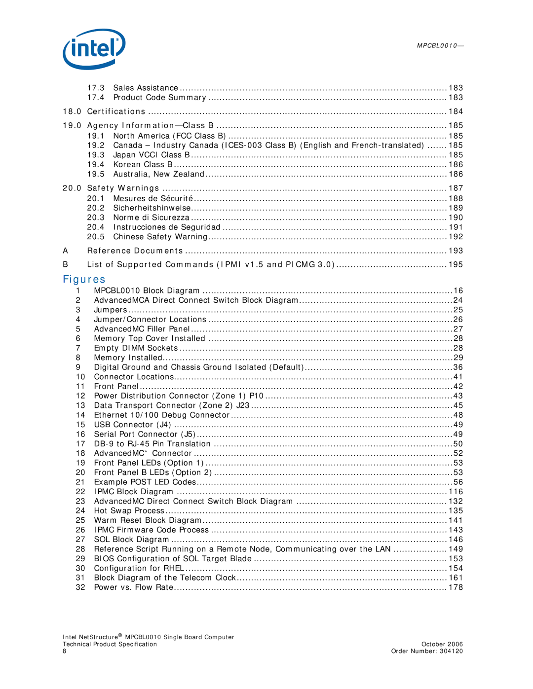 Intel MPCBL0010 Sales Assistance, Product Code Summary, Certifications, Agency Information-Class B, 19.2, Korean Class B 