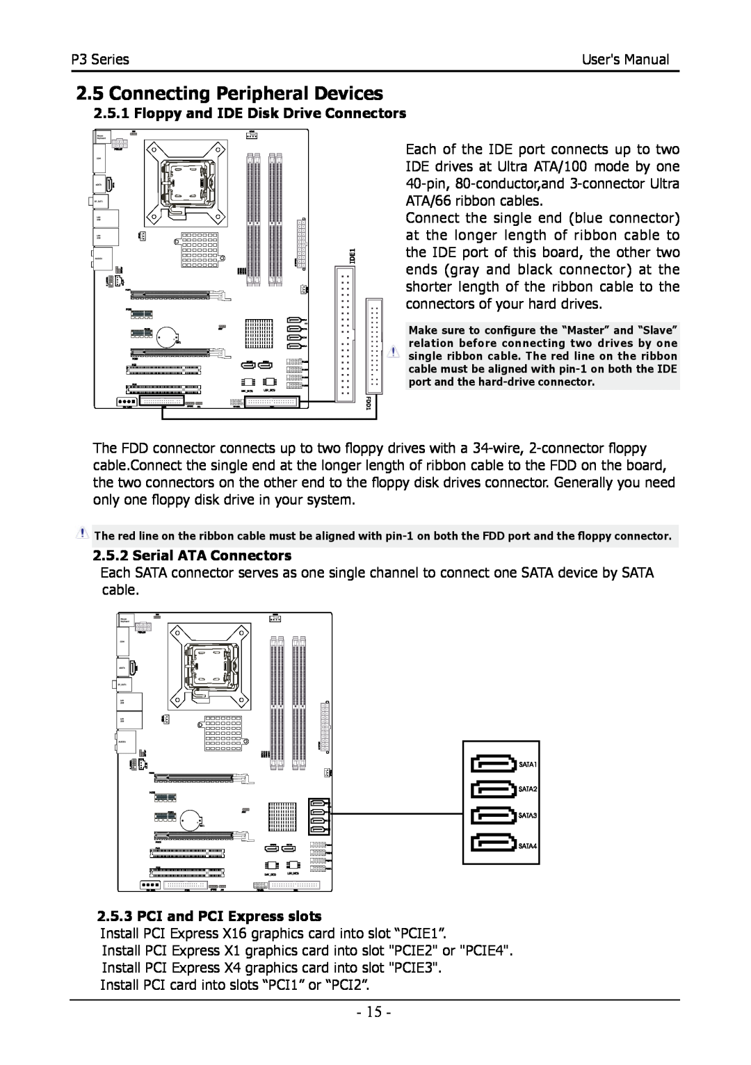 Intel 88ENEP3S00 user manual Connecting Peripheral Devices, Floppy and IDE Disk Drive Connectors, Serial ATA Connectors 