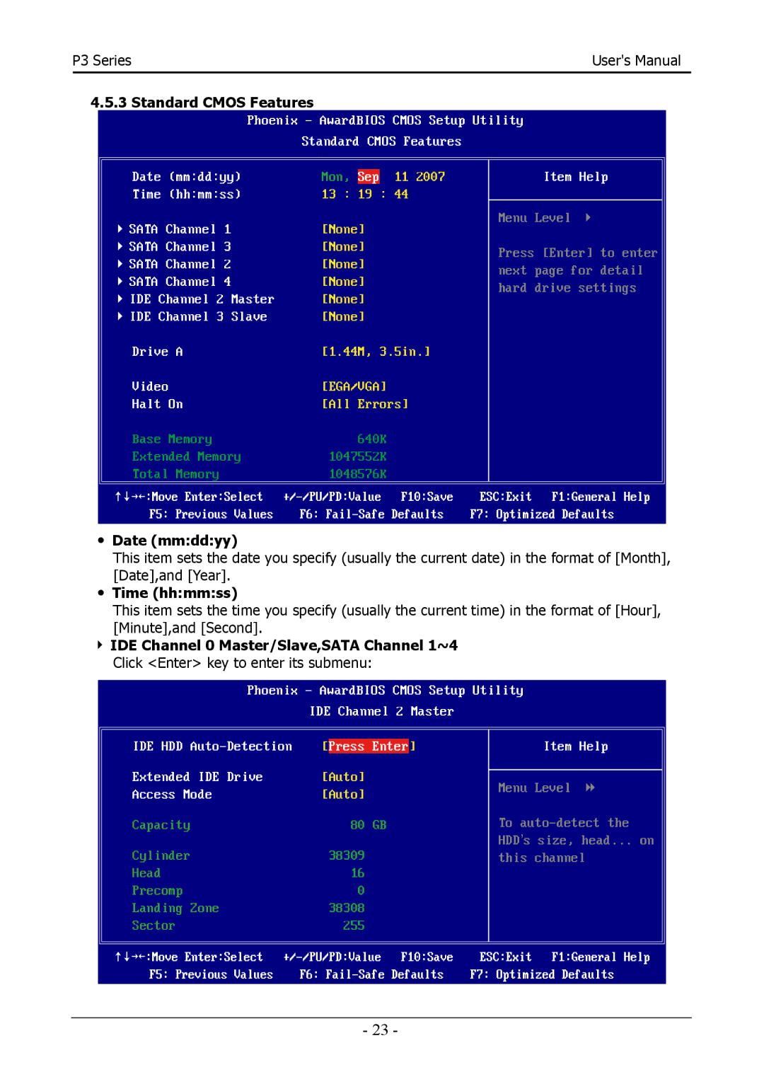 Intel 88ENEP3S00, Intel P35/P31 Socket LGA775 Processor Mainboard user manual ・ Date mmddyy, ・ Time hhmmss 