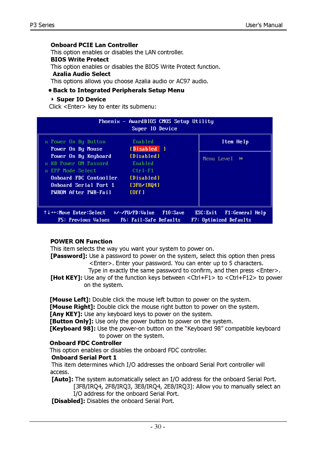 Intel Intel P35/P31 Socket LGA775 Processor Mainboard user manual Back to Integrated Peripherals Setup Menu Super IO Device 