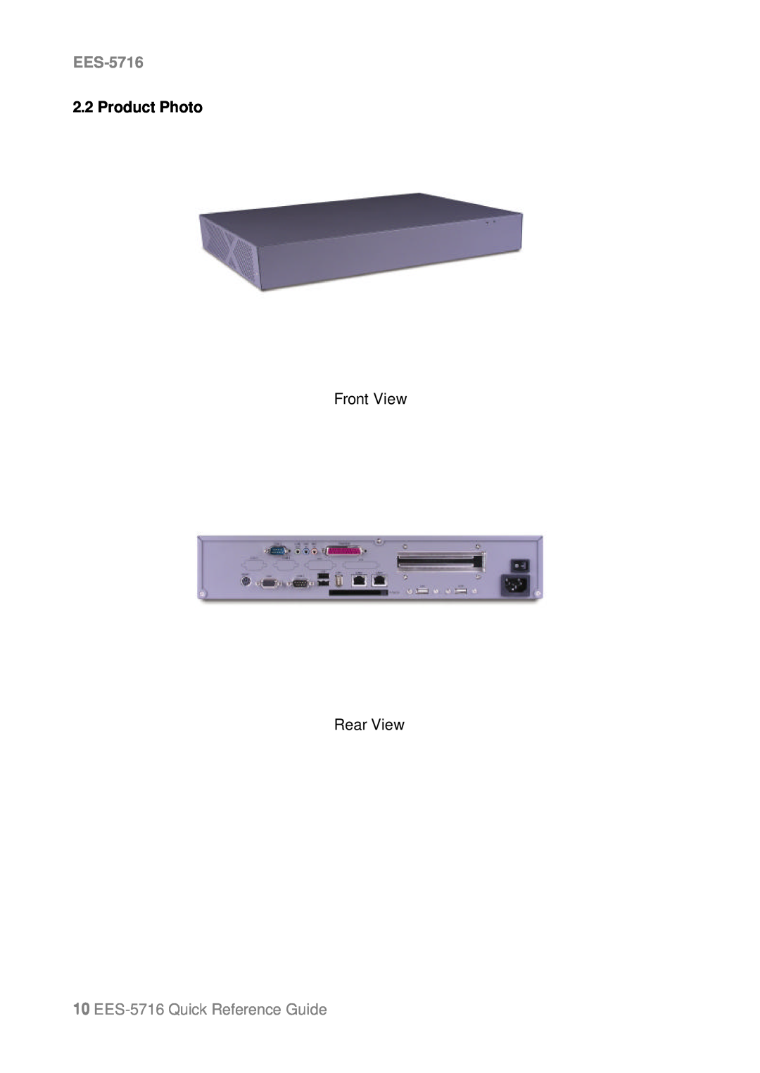 Intel Intel Pentium M/Celeron M Processors Mini PC Product Photo, EES-5716Quick Reference Guide, Front View Rear View 