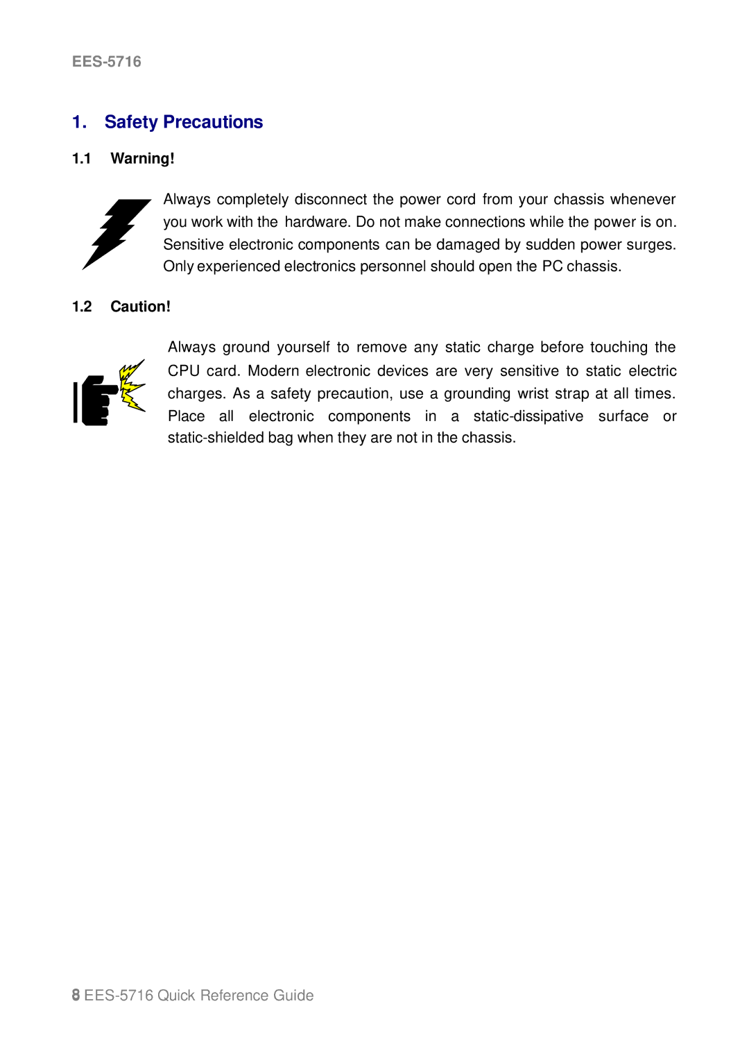 Intel EES-5716, Intel Pentium M/Celeron M Processors Mini PC manual Safety Precautions 