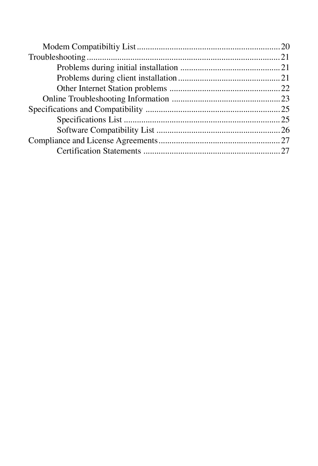 Intel Internet Station manual Modem Compatibiltiy List 