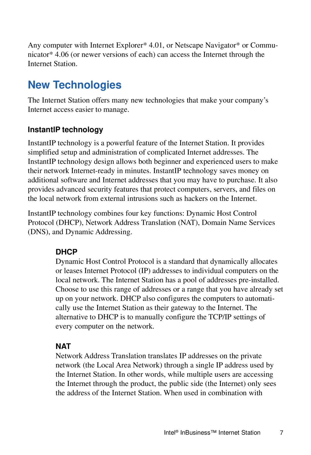 Intel Internet Station manual New Technologies, InstantIP technology 