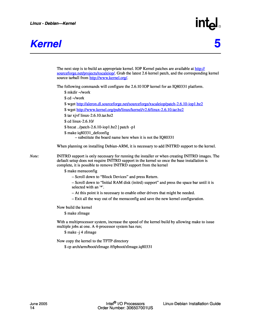 Intel I/O Processor manual Linux - Debian—Kernel 