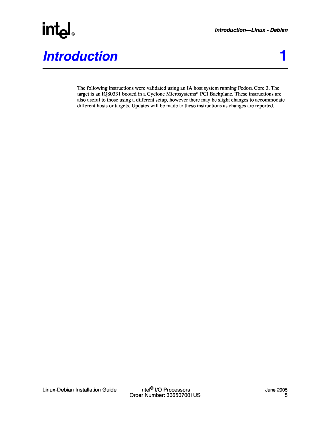 Intel I/O Processor manual Introduction—Linux- Debian 