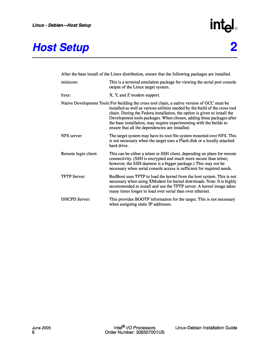 Intel I/O Processor manual Host Setup, Linux - Debian—HostSetup 