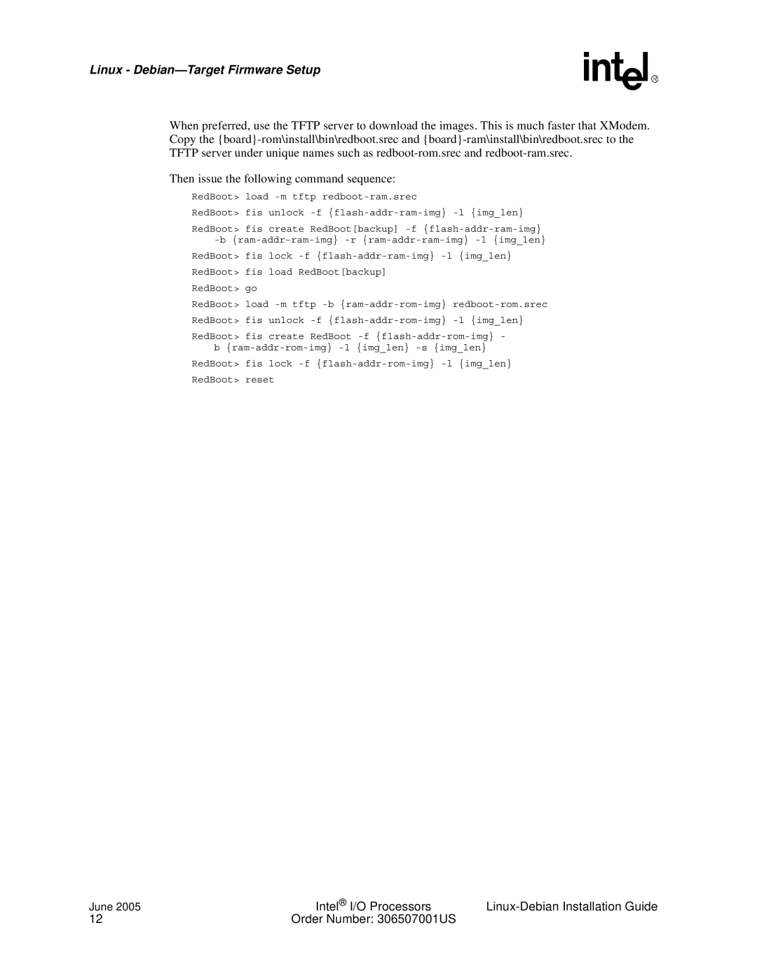 Intel I/O Processor manual Linux Debian-Target Firmware Setup 