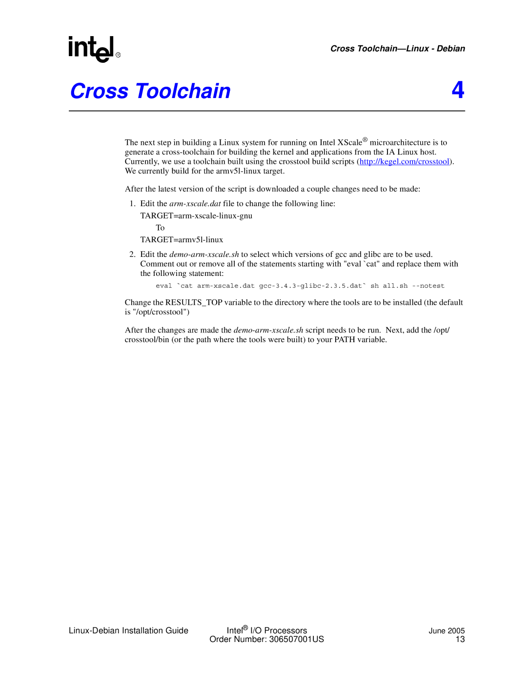 Intel I/O Processor manual Cross Toolchain 