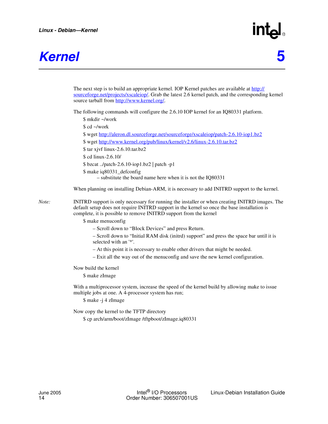 Intel I/O Processor manual Kernel 