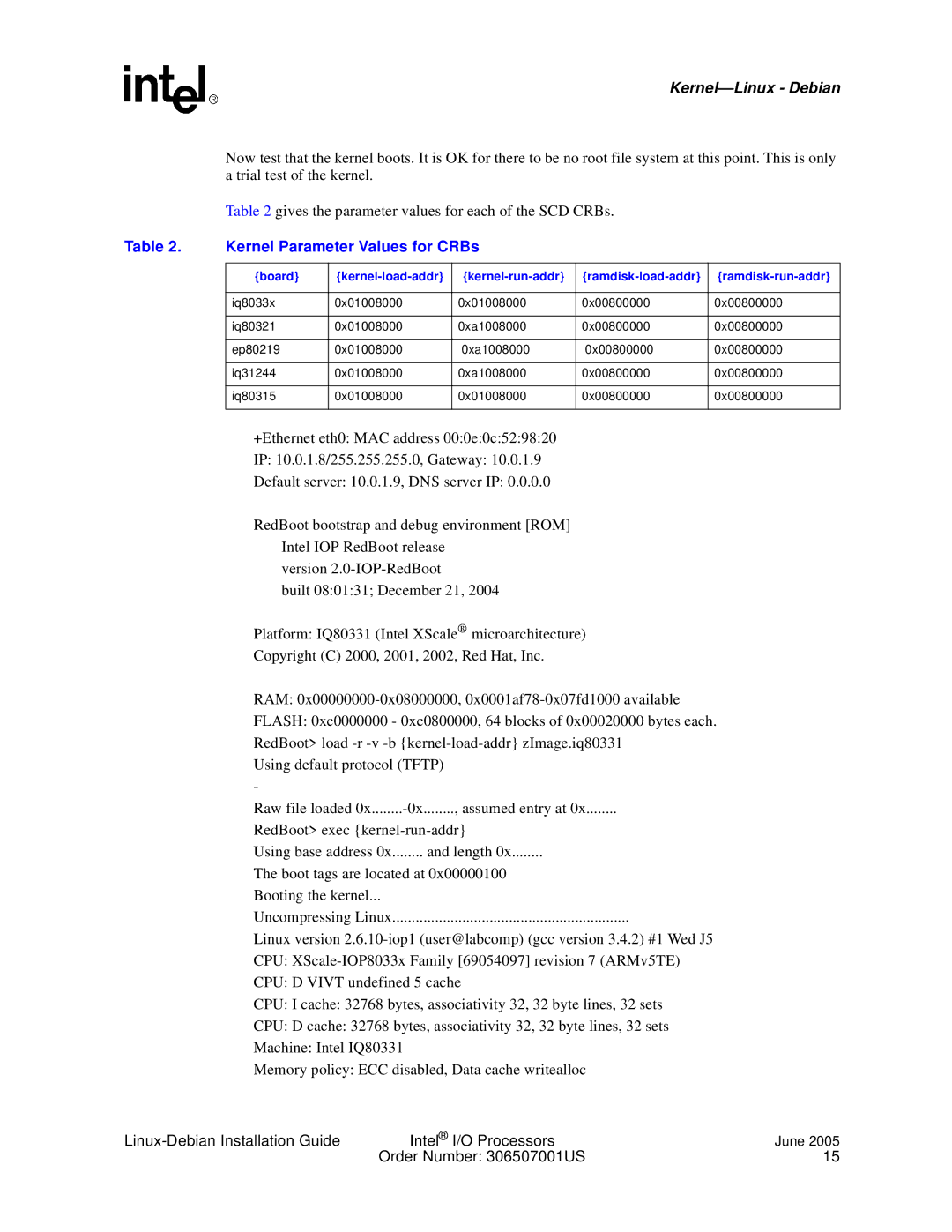 Intel I/O Processor manual Kernel-Linux Debian 