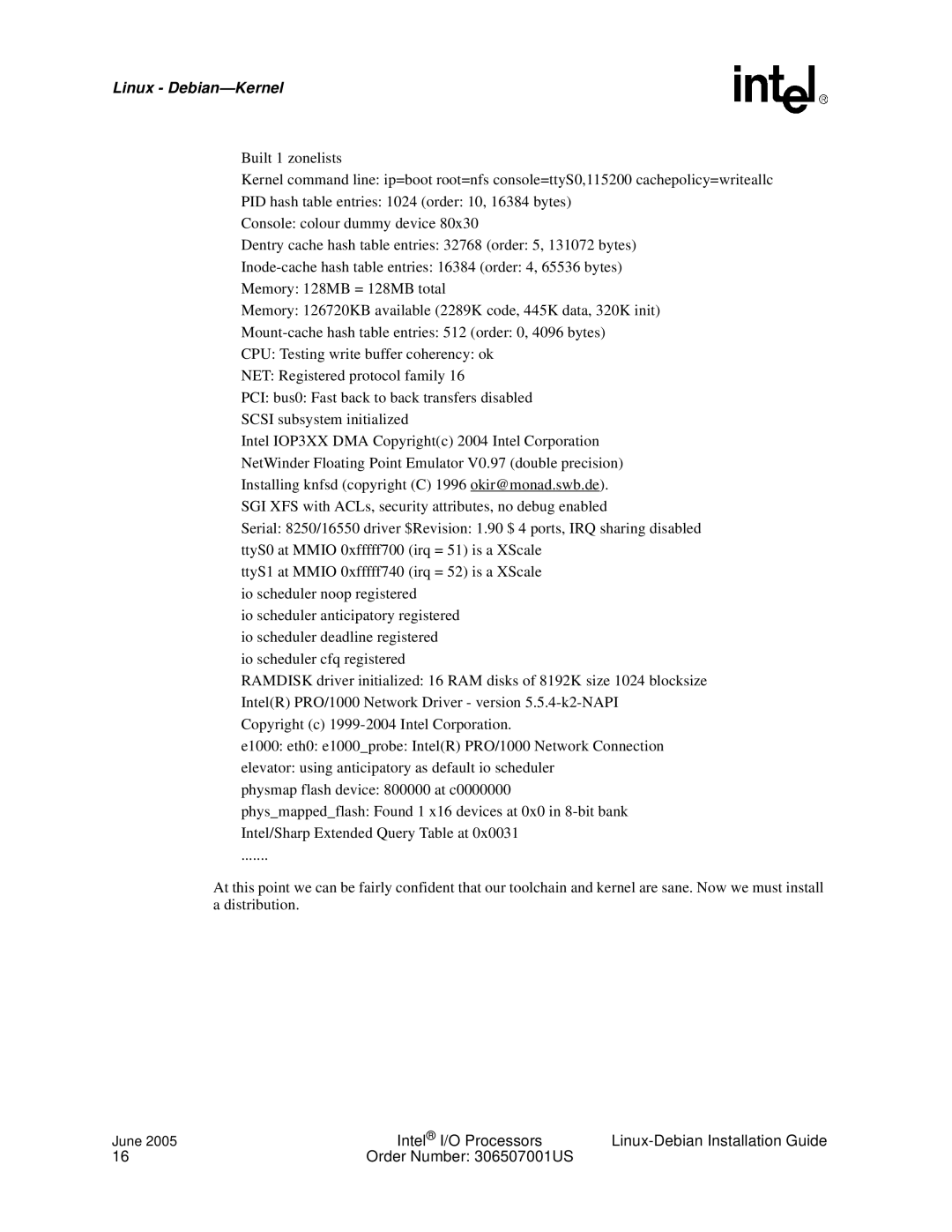 Intel I/O Processor manual Linux Debian-Kernel 