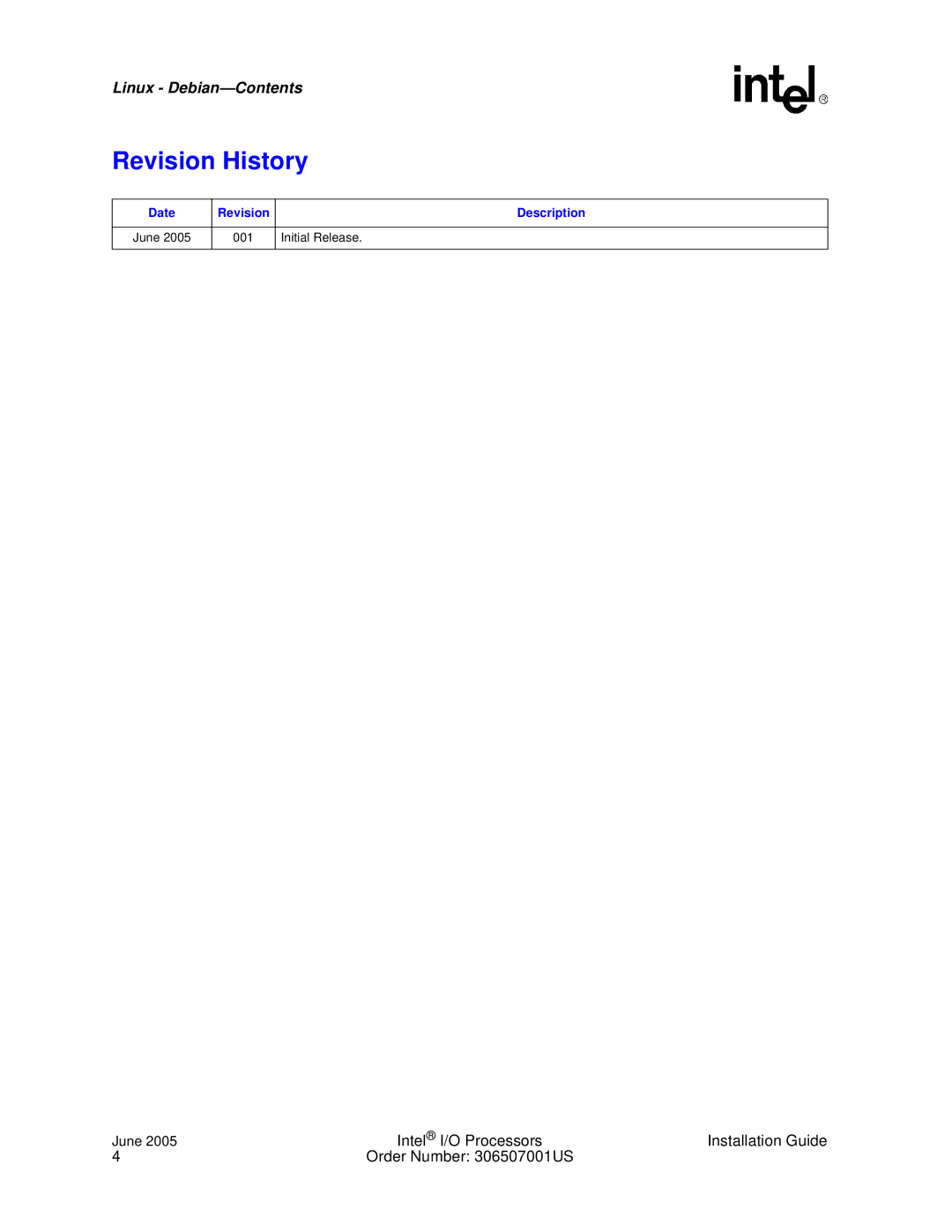 Intel I/O Processor manual Revision History 