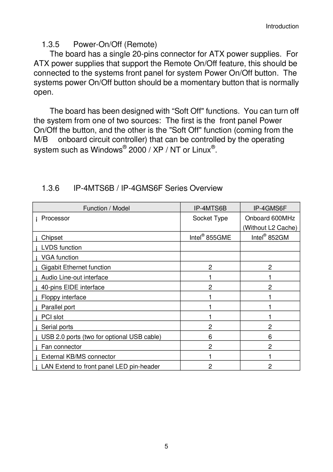 Intel manual Power-On/Off Remote, 6 IP-4MTS6B / IP-4GMS6F Series Overview 