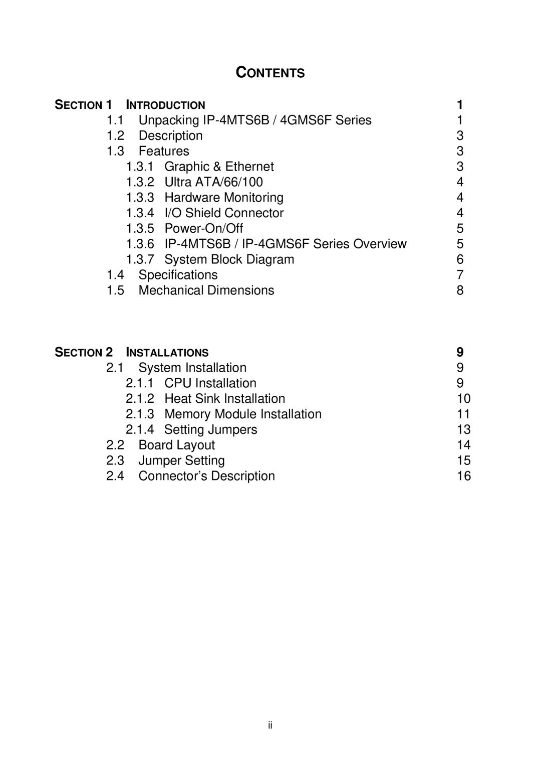 Intel IP-4MTS6B manual Contents 