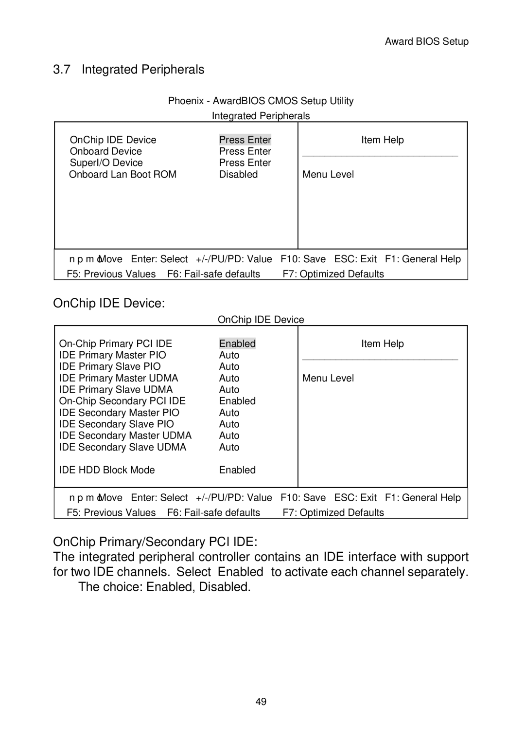 Intel IP-4MTS6B manual OnChip IDE Device, OnChip Primary/Secondary PCI IDE 