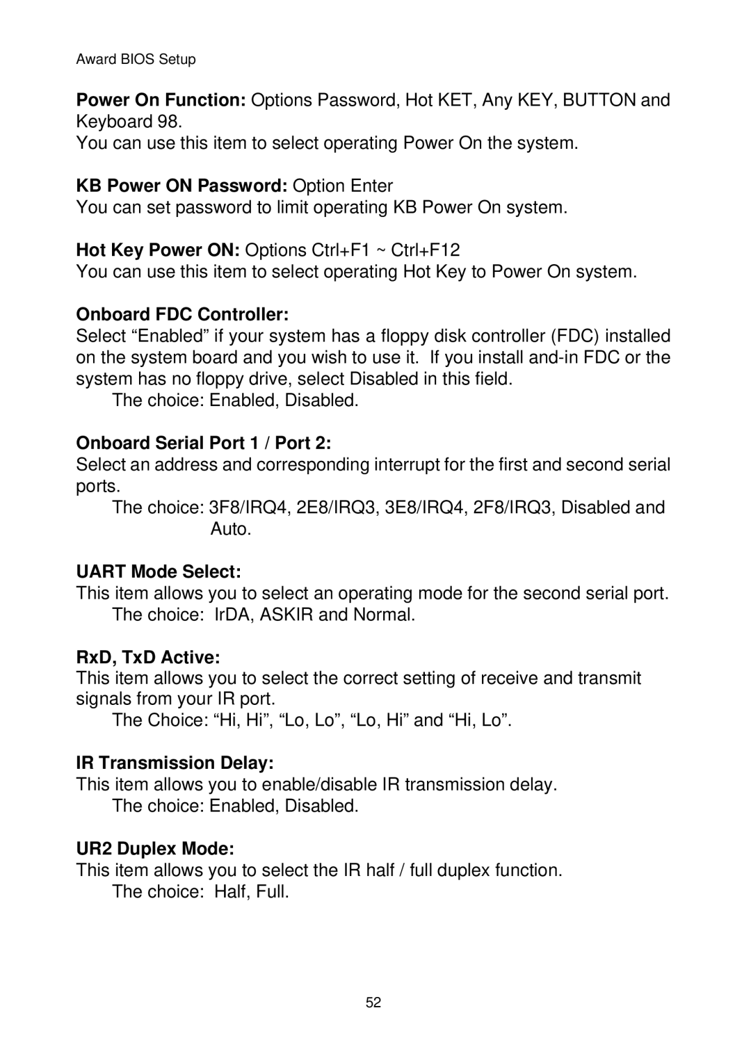 Intel IP-4MTS6B KB Power on Password Option Enter, Onboard FDC Controller, Onboard Serial Port 1 / Port, Uart Mode Select 