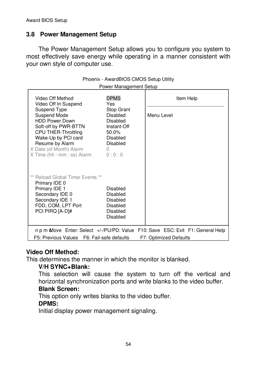 Intel IP-4MTS6B manual Video Off Method, SYNC+Blank, Blank Screen, Dpms 