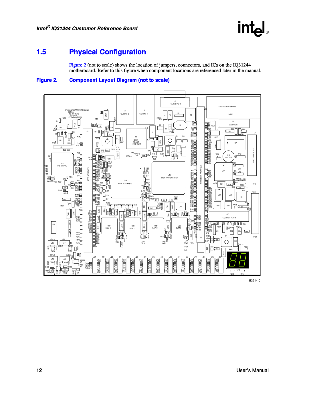Intel 1.5Physical Configuration, Component Layout Diagram not to scale, Intel IQ31244 Customer Reference Board, R274 