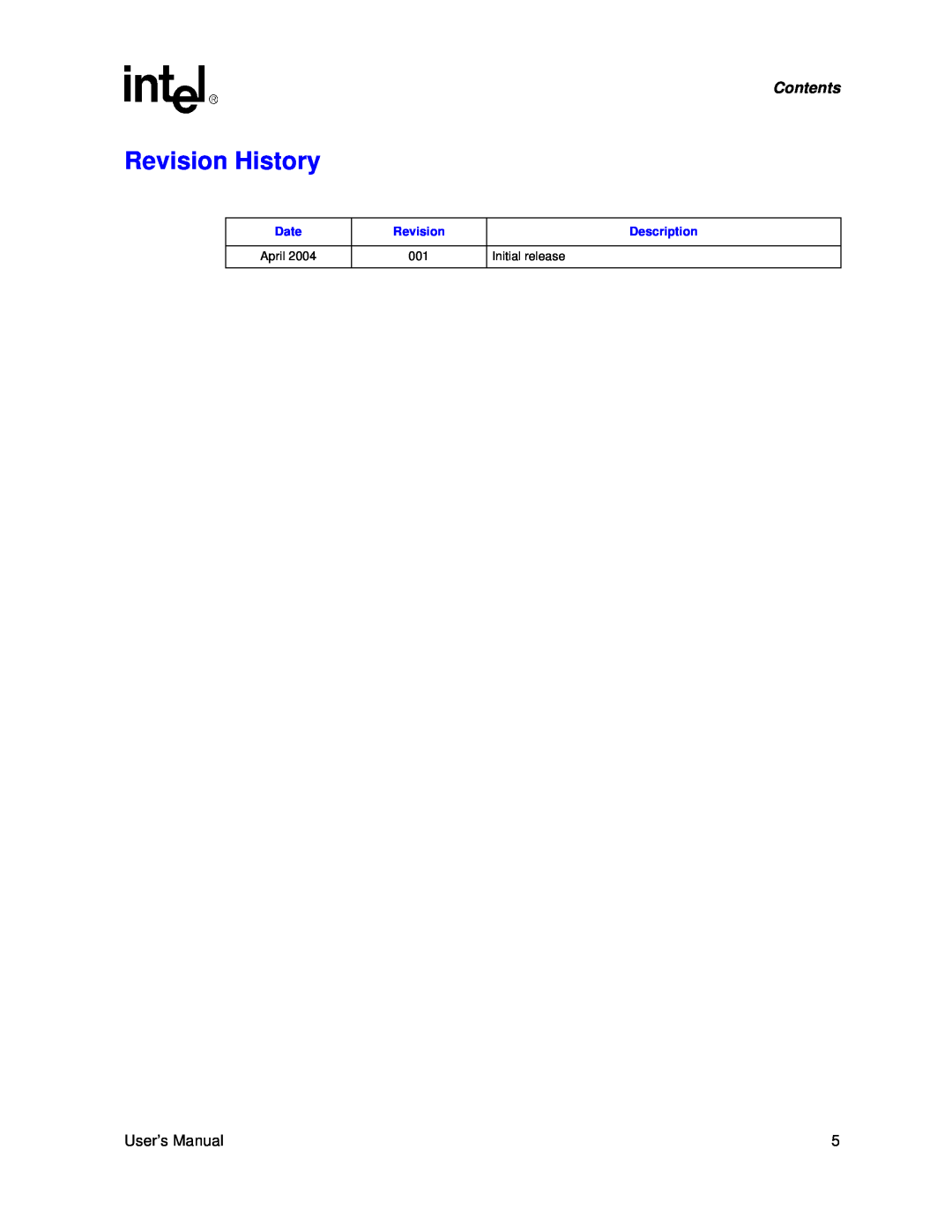 Intel IQ31244 user manual Revision History, Contents, Date, Description, Initial release, April 