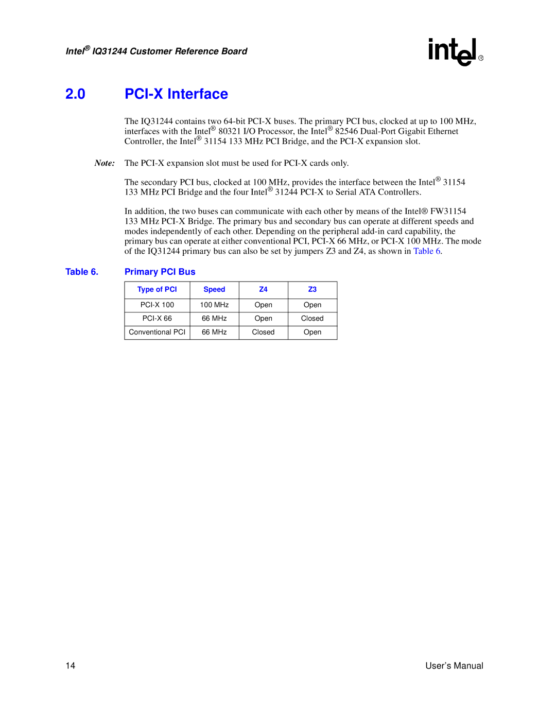 Intel IQ31244 user manual PCI-X Interface, Primary PCI Bus 