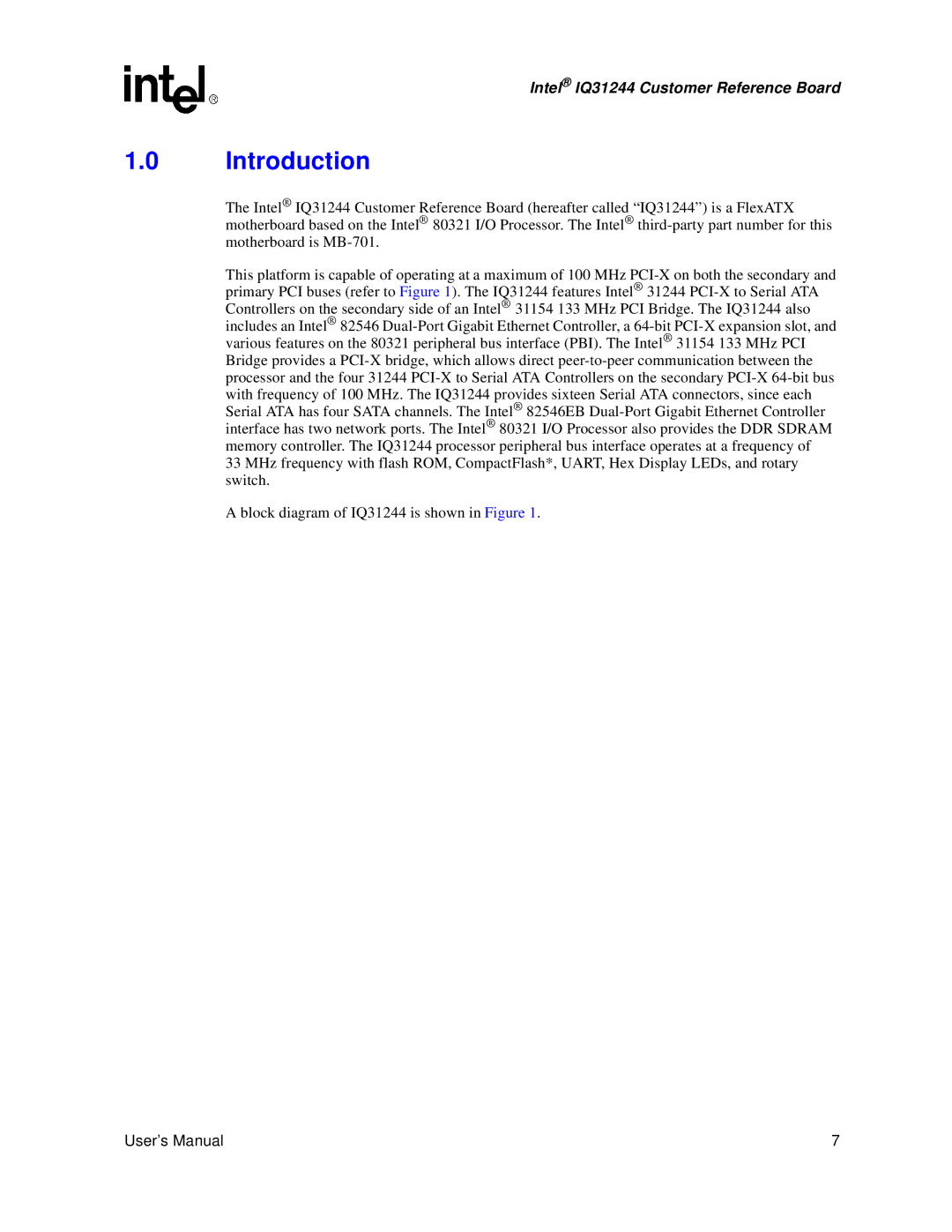 Intel IQ31244 user manual Introduction 