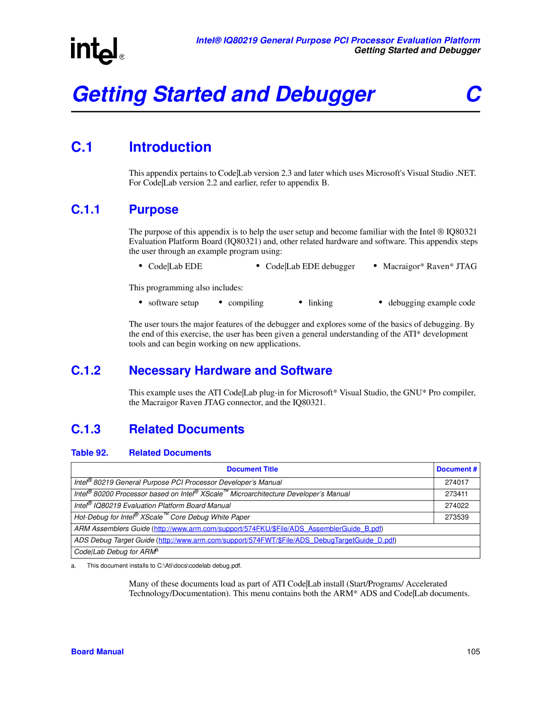 Intel IQ80219 manual Board Manual 105 