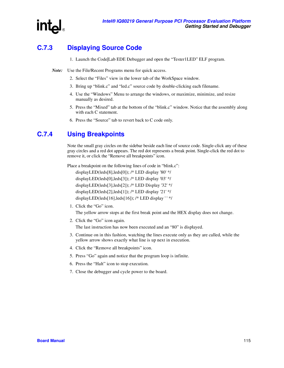 Intel IQ80219 manual Board Manual 115 