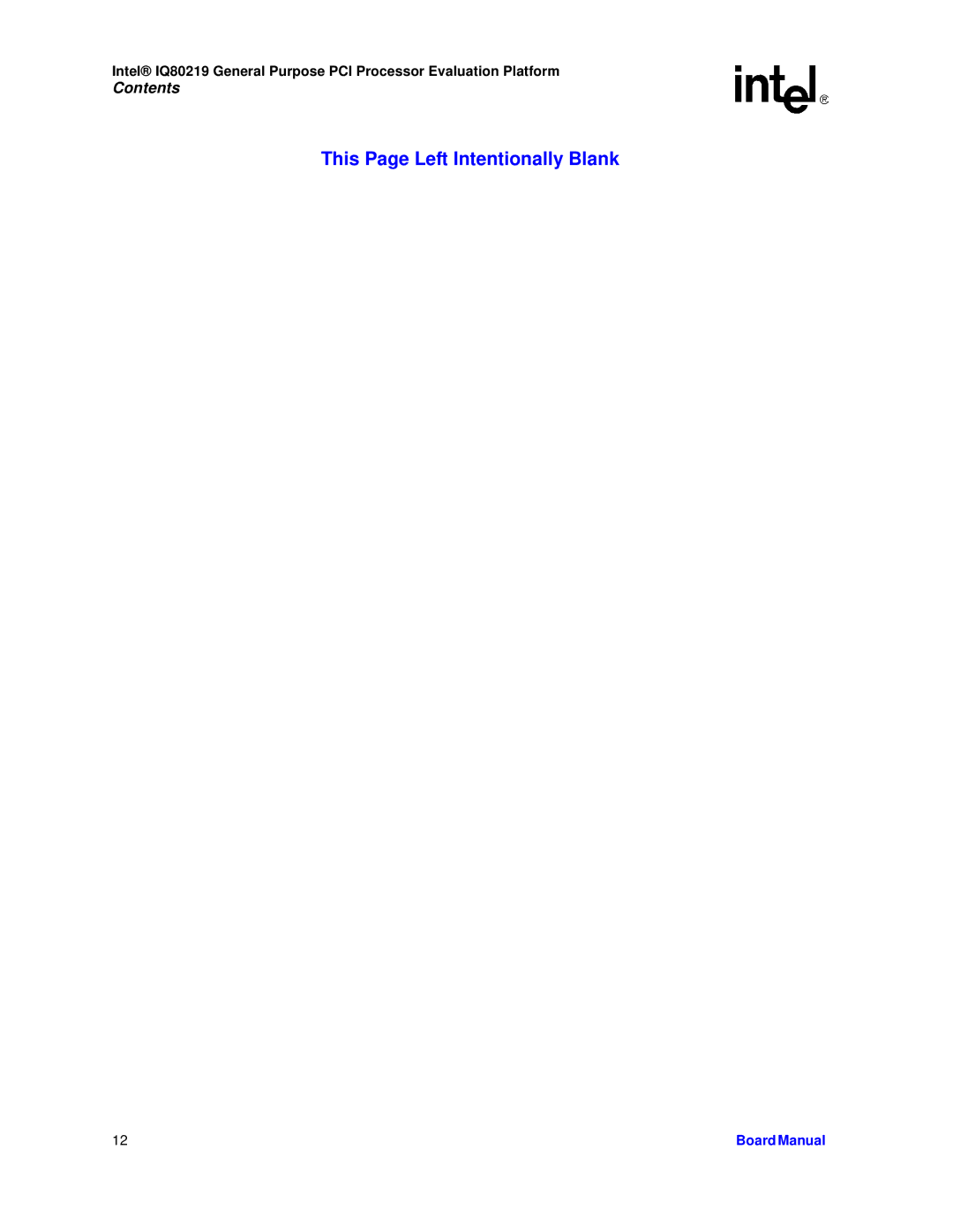 Intel IQ80219 manual This Page Left Intentionally Blank 